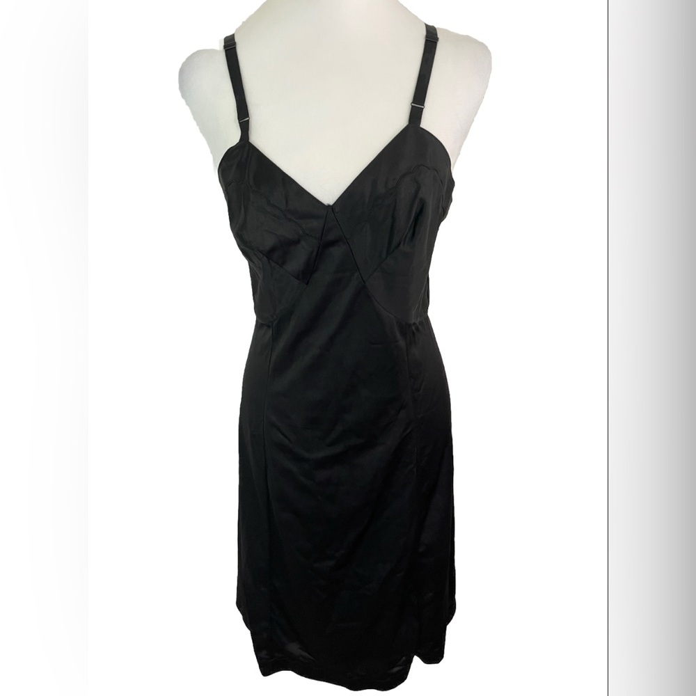 Vintage 1950s-60s SEARS Full Slip Dress 34 Black Adjustable Straps EUC